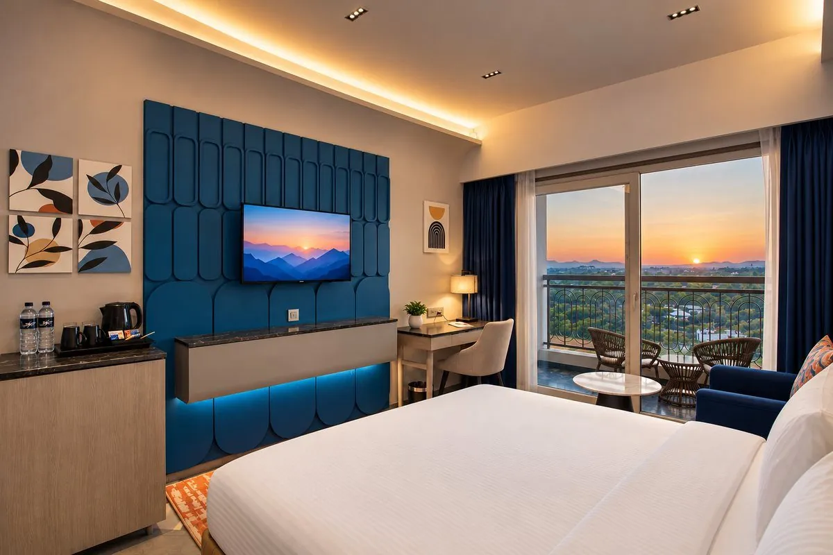 Deluxe Room balcony above the grounds